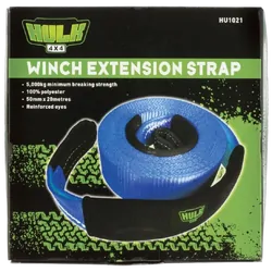 Hulk 4x4 Winch Extention Strap 5000Kg 100% Polyester Blue 50Mm X 20M