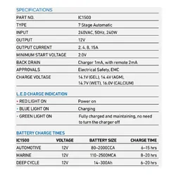 Automatic 12v 15a 7 Stage Battery Charger