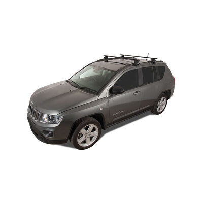 Rhino Rack Euro 2500 Black 2 Bar Roof Rack For Jeep Compass Mk 4Dr Wagon With Flush Rails 01/12 To 12/17