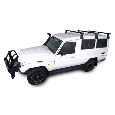 Rhino Rack Heavy Duty Rl210 Black 3 Bar Roof Rack For Toyota Landcruiser 78 Series 4Dr 4Wd Cab Chassis 01/99 To 02/07