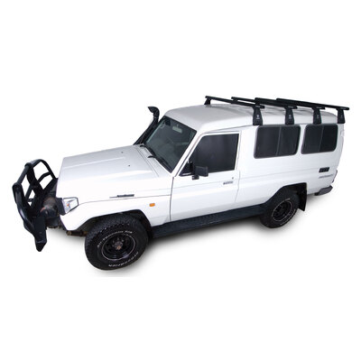 Rhino Rack Heavy Duty Rl210 Black 4 Bar Roof Rack For Toyota Landcruiser 78 Series 4Dr 4Wd Cab Chassis 01/99 To 02/07