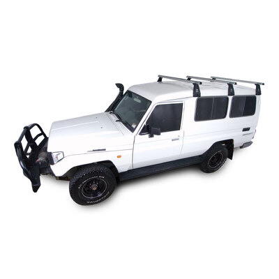 Rhino Rack Heavy Duty Rl210 Silver 3 Bar Roof Rack For Toyota Landcruiser 78 Series 2Dr 4Wd Troop Carrier 01/99 To 02/07