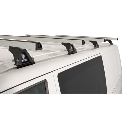Rhino Rack Heavy Duty Rltf Silver 4 Bar Roof Rack For Volkswagen Caravelle 7H 2Dr Van Swb (Low Roof) 04/08 To 11/15