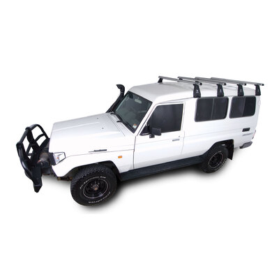 Rhino Rack Heavy Duty Rl210 Silver 4 Bar Roof Rack For Toyota Landcruiser 75/77 Series 2Dr 4Wd Troop Carrier 01/85 To 01/99