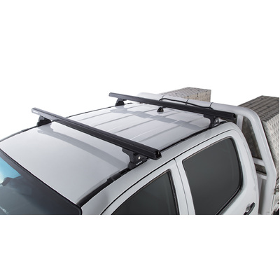 Rhino Rack Heavy Duty Rlt600 Trackmount Black 2 Bar Roof Rack For Toyota Hilux Gen 7 4Dr Ute Dual Cab 04/05 To 09/15