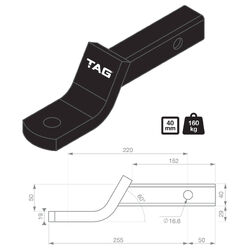 TAG Tow Ball Mount - 220mm Long, 135° Face, 40mm Square Hitch