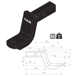 TAG Tow Ball Mount - 219mm Long, 114mm Drop, 50mm Square Hitch
