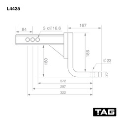 TAG Adjustable Tow Ball Mount - 297mm Long, 90 Face, 50mm Square Hitch