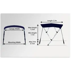 Oceansouth 4 Bow Bimini Stainless Steel 2.1 - 2.3m Grey