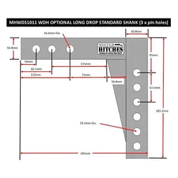 Mister Hitches Weight Distribution Hitch Shank 10 Long Shank 152mm Drop