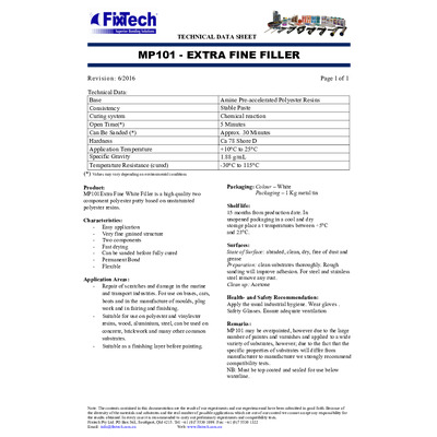 fixtech mp101 fine Filler - Extra Fine Gel Coat and Fine Repairs, White 1kg
