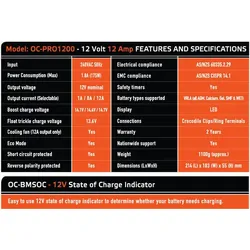 Oz Charge Pro Series 12 Volt / 12 Amp 9-Stage Battery Charger & Maintainer