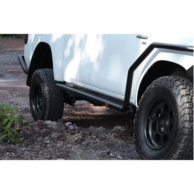 Piak Side Steps Curved Down AL Checker Plate Black To Suit Toyota Hilux 2015+