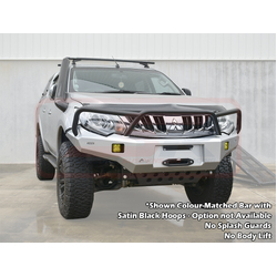 PSR Ambush Bar Mitsubishi MQ Triton Ambush Satin Black Triple Hoop Bar, Pre-Runner Infill (1" Body Lift), Standard Black Fairlead