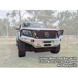 PSR Ambush Bar Nissan Navara NP300 SERIES 5 FACELIFT Ambush Satin Black Triple Hoop Bar, Pre-Runner infill (No Body Lift), Slimline Black Fairlead