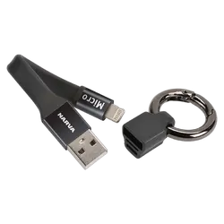 Narva Micro USB & Lightning Dual Faced Keyring Cable (Blister Pack Of 1)