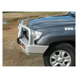 ECB Winch Compatible Big Tube Bar w/Lights to Suit Toyota Landcruiser 100 Series IFS 04/98 to 10/07 Silver Hammer Tone