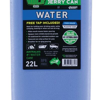 Hulk 4x4 22Lt Water Jerry Can With Tap Food Grade Hdpe Light Blue