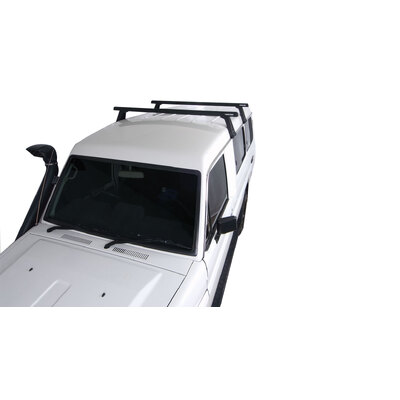 Rhino Rack Heavy Duty Rl210 Black 2 Bar Roof Rack For Toyota Landcruiser 78 Series 4Dr 4Wd Cab Chassis 01/99 To 02/07