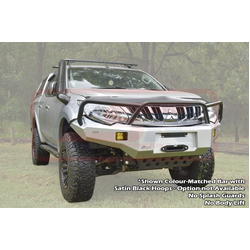 PSR Ambush Bar Mitsubishi MQ Triton Ambush Satin Black Triple Hoop Bar, Pre-Runner Infill (1" Body Lift), Standard Black Fairlead