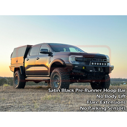 PSR Ambush Bar Ford Ranger Next Gen Ambush Satin Black Pre-Runner Hoop Bar, Pre-Runner Infill (1" Body Lift), Splash Guards, Standard Black Fairlead,