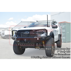 PSR Ambush Bar Ford Ranger Next Gen Ambush Satin Black Triple Hoop Bar, Infill (1" Body Lift), Splash Guards, Standard Black Fairlead, 4 Sensors, XLT