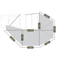 Tuff Terrain 270 LHS Free Standing Awning With Dimmable LEDs & Triple T Bracket Combo
