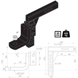 TAG Adjustable Heavy Duty Tow Ball Mount - 90° Face, 50mm Square Hitch