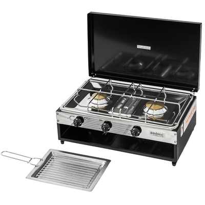 BROMIC LIDO JUNIOR DELUXE CAMPER 2 BURNER + GRILL With FLAME FAILURE VALVES & LID