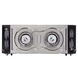 Gasmate Travelmate II Deluxe Twin Butane Stove - Black with Stainless Steel Spill Tray & Hotplate