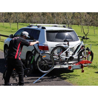 GripSport GS-Urban+ 2-Bike Tow Bar Rack with Integrated Ramps & Light Assembly Square Hitch