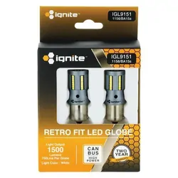 Ignite Ba15S Base White 12V 1500 Lumens (Pkt2)