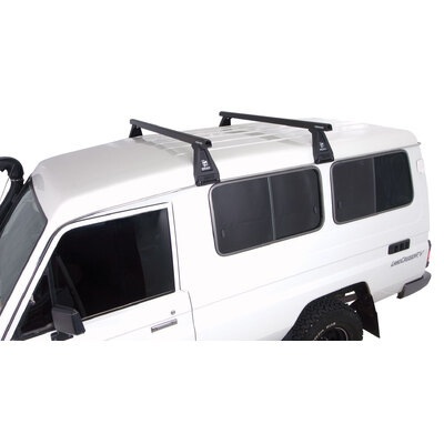 Rhino Rack Heavy Duty Rl210 Black 2 Bar Roof Rack For Toyota Landcruiser 78 Series 4Dr 4Wd Cab Chassis 01/99 To 02/07