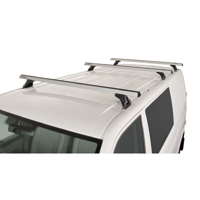 Rhino Rack Heavy Duty Rltf Silver 3 Bar Roof Rack For Volkswagen Caravelle 7H 2Dr Van Swb (Low Roof) 04/08 To 11/15