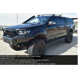 PSR Ambush Bar Ford Ranger PX MK2 8/15-7/18 Ambush Satin Black Triple Hoop Bar, Pre-Runner Infill (No Body Lift), Slimline Black Fairlead, Factory Ext