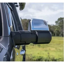 MSA Towing Mirrors to suit Toyota Landcruiser 70-79 Series (1984-23) - Chrome, Electric Kit, Big Base, Indicators, Power Fold, Switch Kit Included