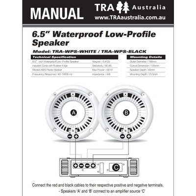 TRA Australia White 6.5inch Waterproof 120 Watt Low-Profile Speaker (Pair)