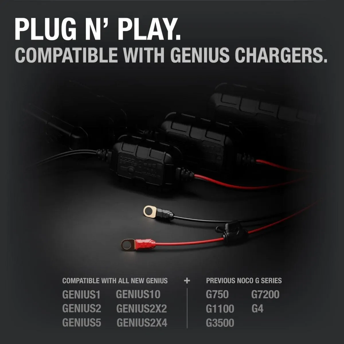Noco Genius 5 2-Pack GC008 X-Connect Cables For NOCO Chargers - M10 Eyelet Terminals, 16AWG Wire (Fits GENIUS Series & More) Noco X Connect Eyelet Cable