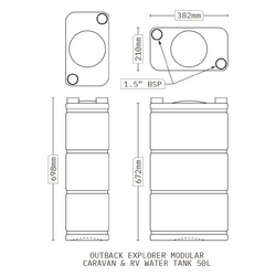 Outback Explorer Modular Caravan & RV Water/Grey Water Tank 50l + Brackets Kit