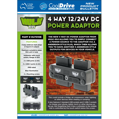 Hulk 4x4 4 Way 12/24V Dc Power Adaptor 4X 50A Plugs Usb'S & Voltmeter