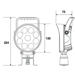 Ignite 5.2" Round Led Work lamp With Handle & Switch, 9-36V, 27W, 9 X Leds, 2,250 Lumens Spot Beam