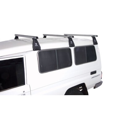 Rhino Rack Heavy Duty Rl210 Silver 3 Bar Roof Rack For Toyota Landcruiser 78 Series 4Dr 4Wd Cab Chassis 01/99 To 02/07