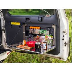 Compact Rear Door Drop Down Table to suit Toyota Prado 150 / Lexus GX 460 [Natural Stainless]