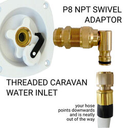 Flat Out Water Inlet Thread Converter 3/4" NPT m To 12mm Snap On Brass w/ Swivel