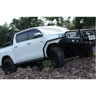 Piak Side Steps Curved Down AL Checker Plate Silver To Suit Toyota Hilux 2015+