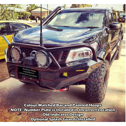 PSR Ambush Bar Nissan Navara NP300 Ambush Customer Painted Triple Hoop Bar, Pre-Runner infill (1" lift), Standard Silver Fairlead