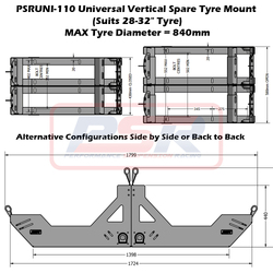 Performance Suspension Racing Universal Vertical Spare Tyre Mount (Suits 28-32" Tyre)
