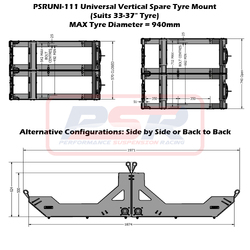 Performance Suspension Racing Universal Vertical Spare Tyre Mount (Suits 33-37" Tyre)