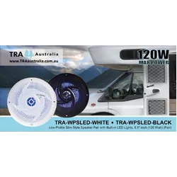 TRA Australia Low-Profile Speaker (Pair) White LED 6.5" Waterproof 120W