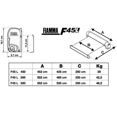 FIAMMA F45 L 500 ROYAL GREY AWNING. 06530A01R